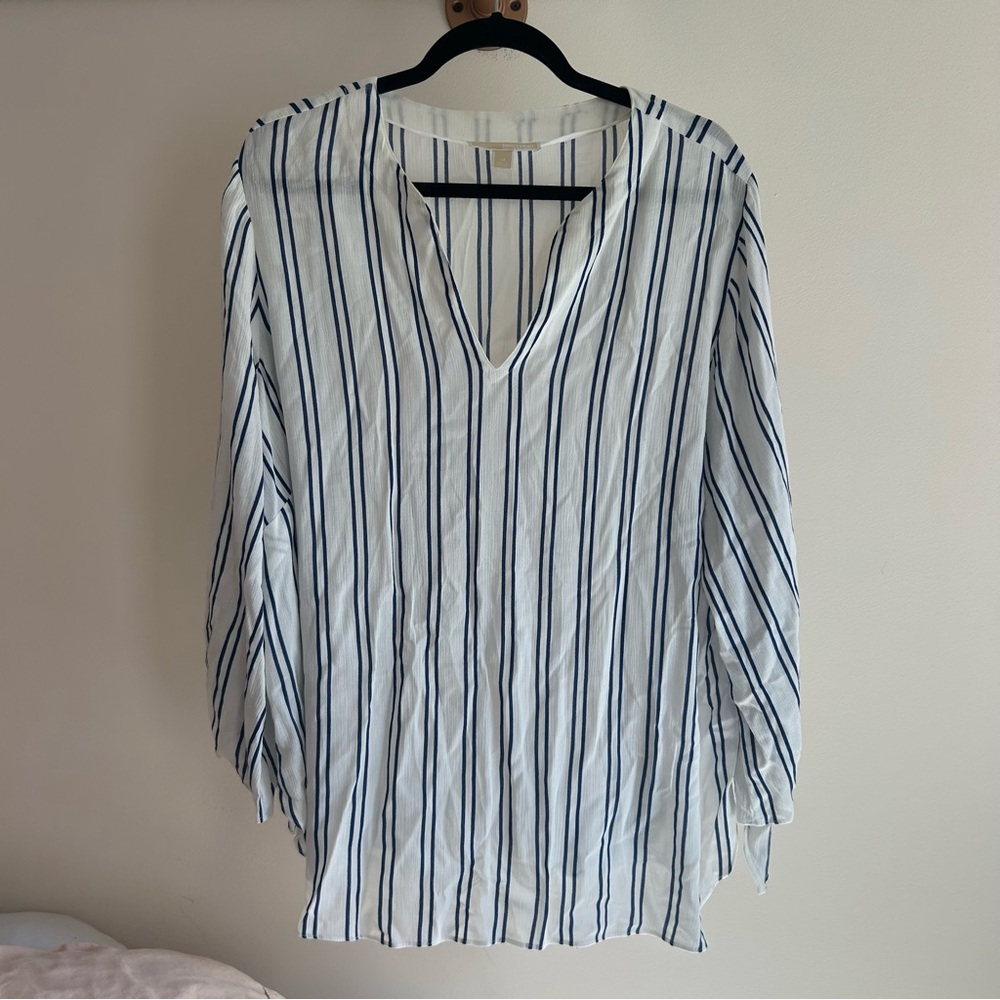 Michael Kors navy and‎ white striped blouse 1X